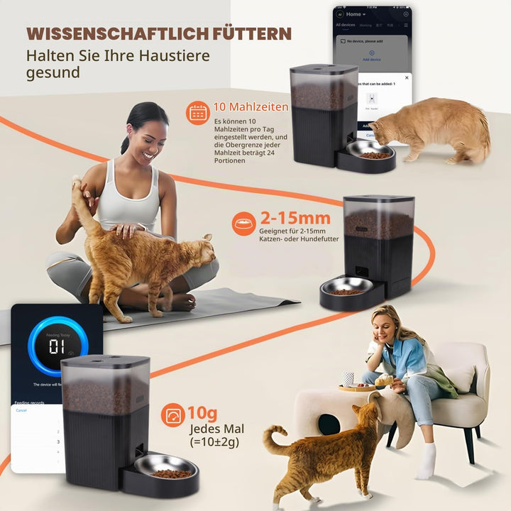 Nobleza - WiFi Automatischer Futterautomat für Katze &amp; Hund, 4.2L Pet Feeder mit Timer, 10S Sprachau