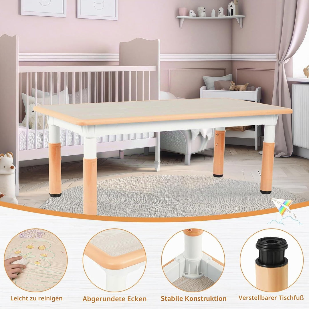 Clevich Kindertisch mit 6 Stühlen,Kinder Tisch Stuhl Set für Kindergarten und Kinderzimmer,Kindertis
