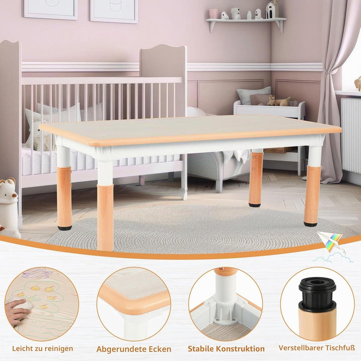 Clevich Kindertisch mit 6 Stühlen,Kinder Tisch Stuhl Set für Kindergarten und Kinderzimmer,Kindertis