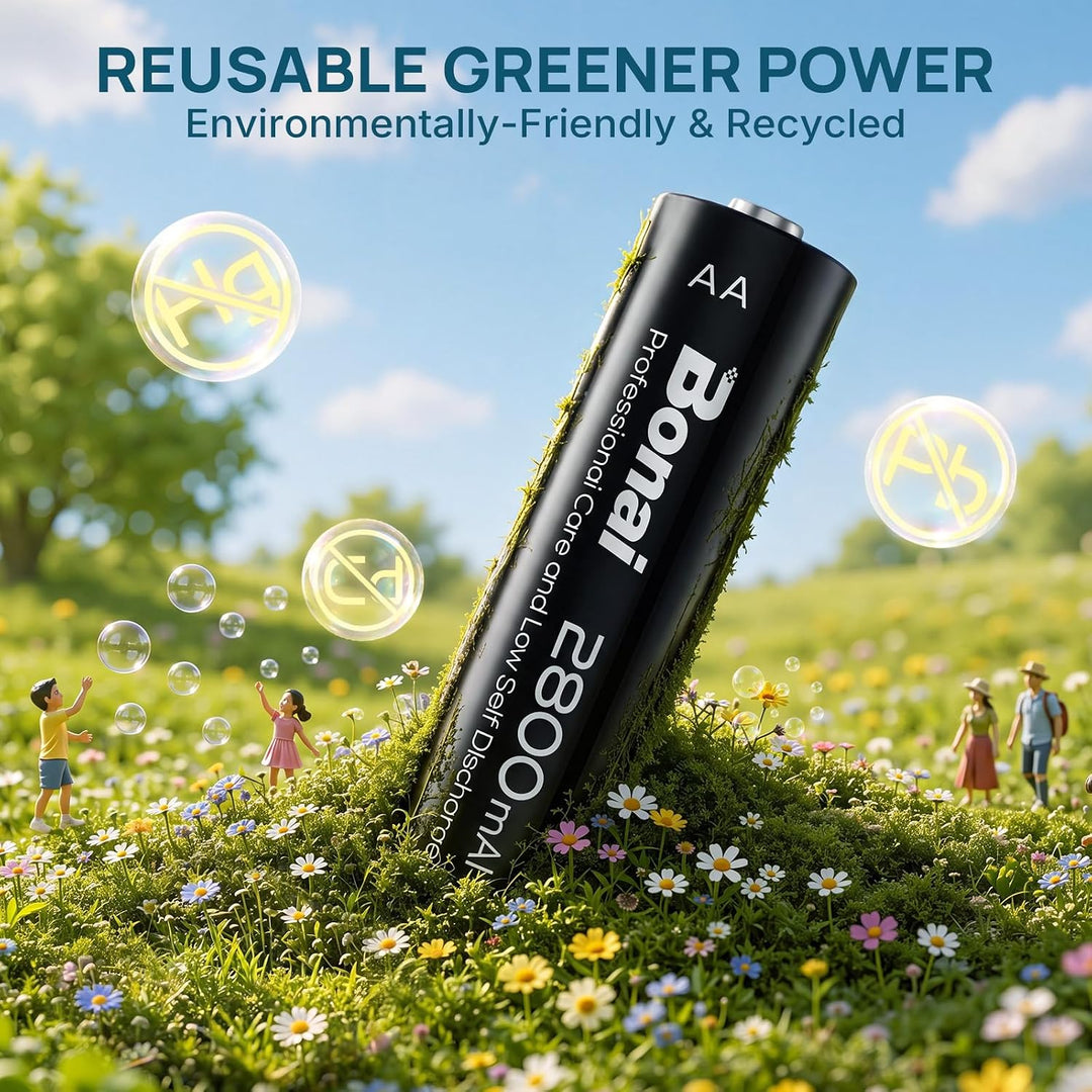 BONAI Akku AA 2800mAh Wiederaufladbare Batterien hohe Kapazität 1,2V Mignon AA Accu NI-MH Aufladbare