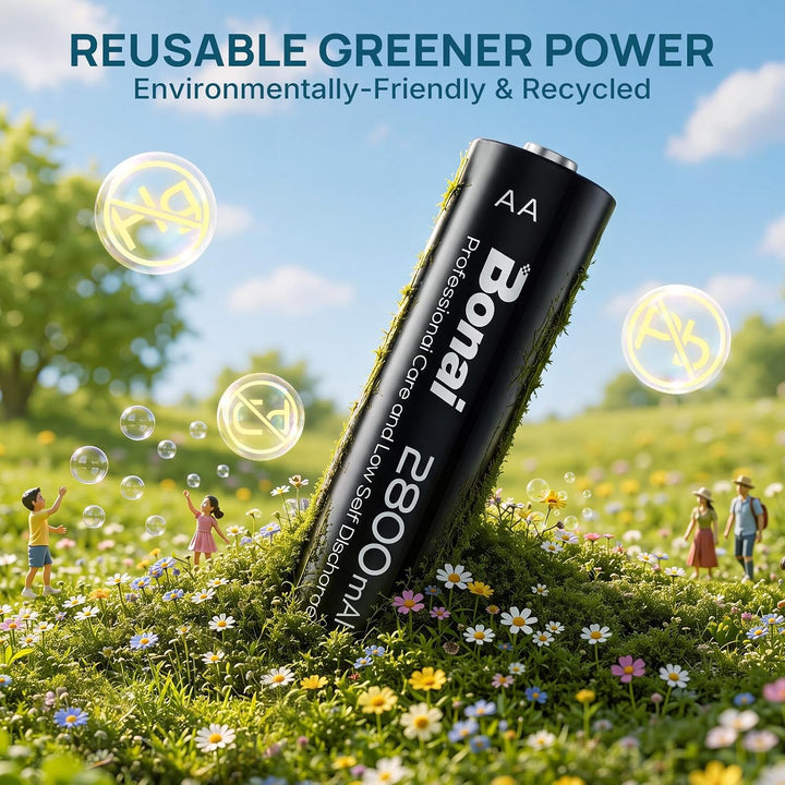 BONAI Akku AA 2800mAh Wiederaufladbare Batterien hohe Kapazität 1,2V Mignon AA Accu NI-MH Aufladbare