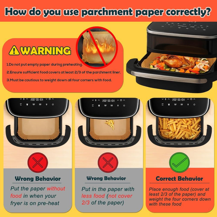 BYKITCHEN 100 Stück Grösse Backpapier für Heissluftfritteuse Tefal Easy Fry XL Surface 4L, 25.5cm Ai