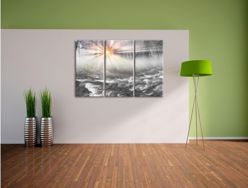 Pixxprint Nebeldickicht im Wald als Leinwandbild/Grösse: 3 Teilig (120x80) cm/Wandbild/Kunstdruck/fe