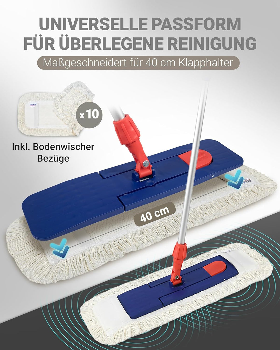 10 Profi Baumwolle Bodenwischer 40cm mit Aussenfransen - Wischmopp Bezug für effektive Gewerbe- & He