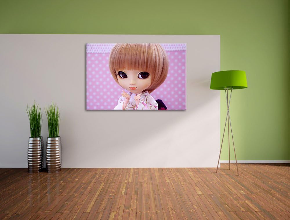 kleine Puppe im traditionellen Kimono Leinwand, XXL riesige Bilder fertig gerahmt mit Keilrahmen, Ku