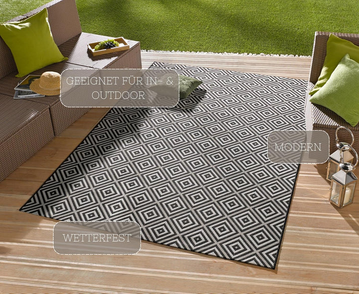 NORTHRUGS In- und Outdoor Teppich Karo 80x150cm - Wetterfest Modern Geometrisches Muster Kariert All
