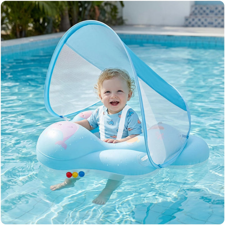 Baby Schwimmring mit Sonnendach UPF50+ Schwimmring Baby mit Sonnendach mit 1*Luftpumpe & 2*Flickzeug