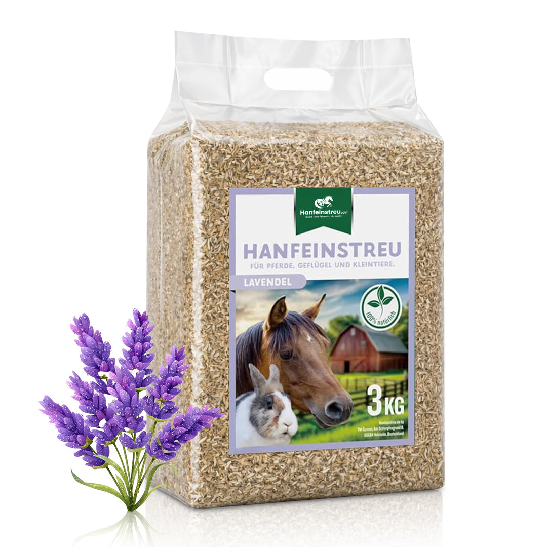Hanfeinstreu mit Lavendel für Kleintiere, Hühner und Pferde, 30 Liter, 100% Naturprodukt, Extrem Sau