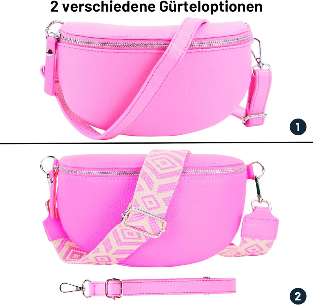 Blade Bauchtasche Damen Echtleder, stylische Gürteltasche Damen mit 2 gemusterten und Leder abnehmba