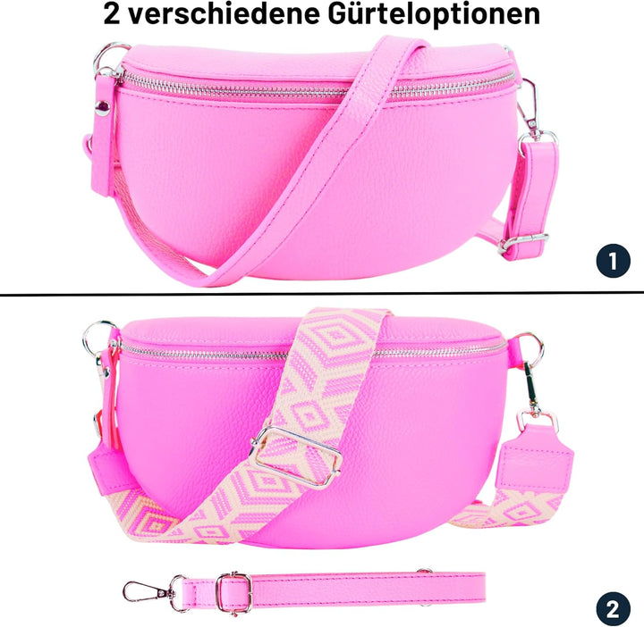 Blade Bauchtasche Damen Echtleder, stylische Gürteltasche Damen mit 2 gemusterten und Leder abnehmba