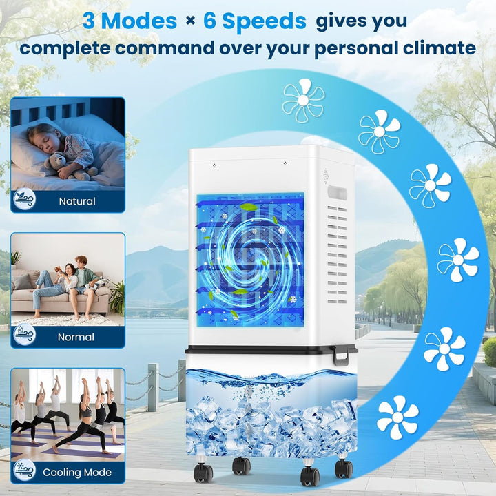 Mobile Klimaanlage, 12L Verdunstungsluftkühler mit Fernbedienung, 6 Geschwindigkeitsstufen & 2 Betri