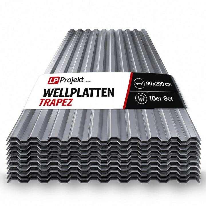 LP Projekt Kunststoffplatten 10er-Set - Robuste, leicht & langlebig Trapez Grau Wellplatten Dach 90x