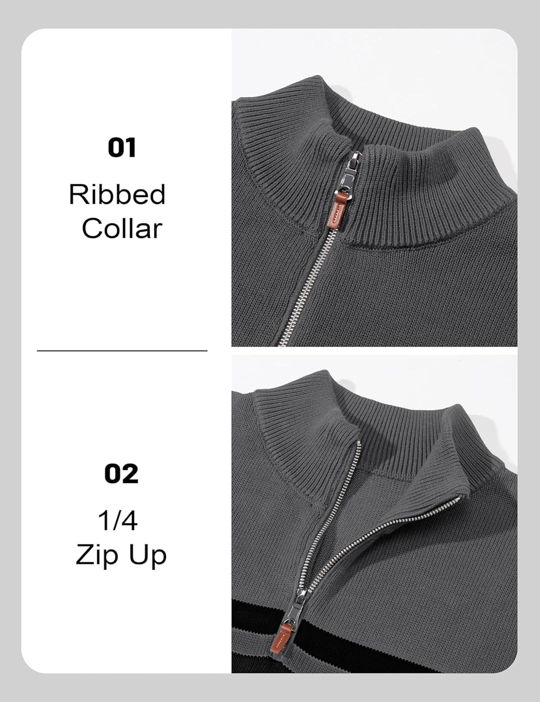 MAGCOMSEN Herren Strickpullover Stehkragen 1/4 Zip Pullover Gestreift Sweater Baumwolle Langarm Swea
