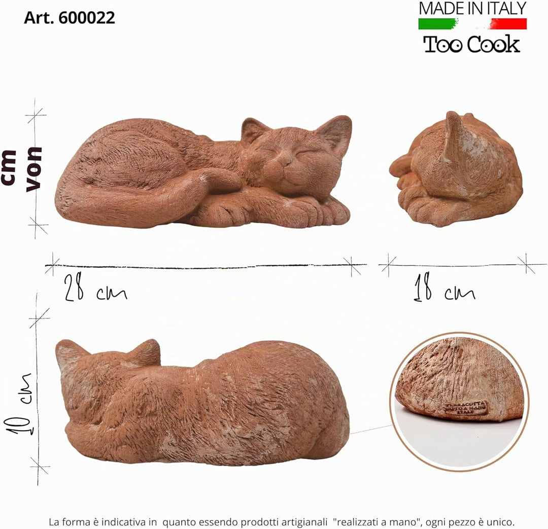 Handgefertigte Katze aus Terrakotta für Gartenmöbel, einzigartige Dekoration, wetterfest (schlafende