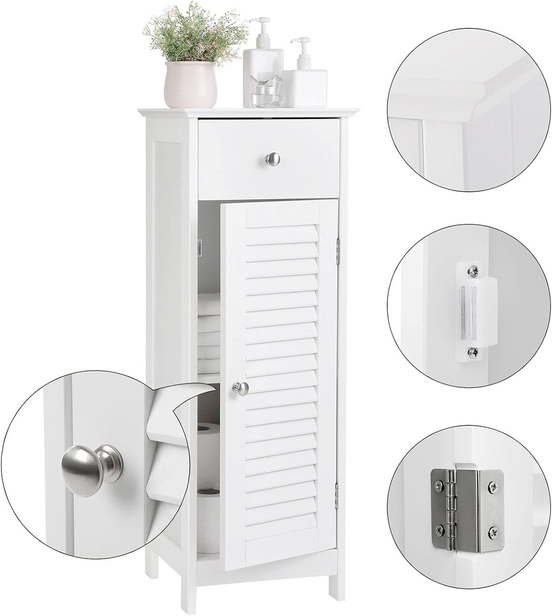 VASAGLE Badezimmerschrank, Badschrank schmal, Aufbewahrungsschrank, kleiner Schrank, mit Schublade,