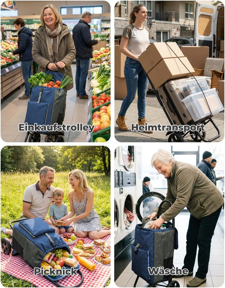 Homecall Einkaufstrolley Klappbar Einkaufswagen mit 50L + 5L kühlfunktion Bis 50KG, Einkaufstasche m