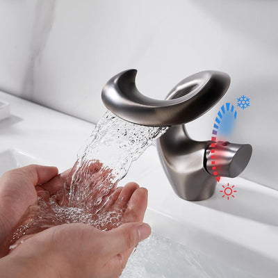 Wasserhahn Bad Wasserfall Grau Waschtischarmatur Mischbatterie Waschbecken Armaturen Nickel Gebürste