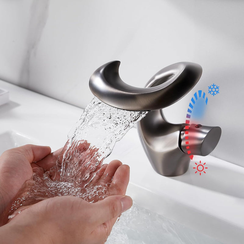 Wasserhahn Bad Wasserfall Grau Waschtischarmatur Mischbatterie Waschbecken Armaturen Nickel Gebürste