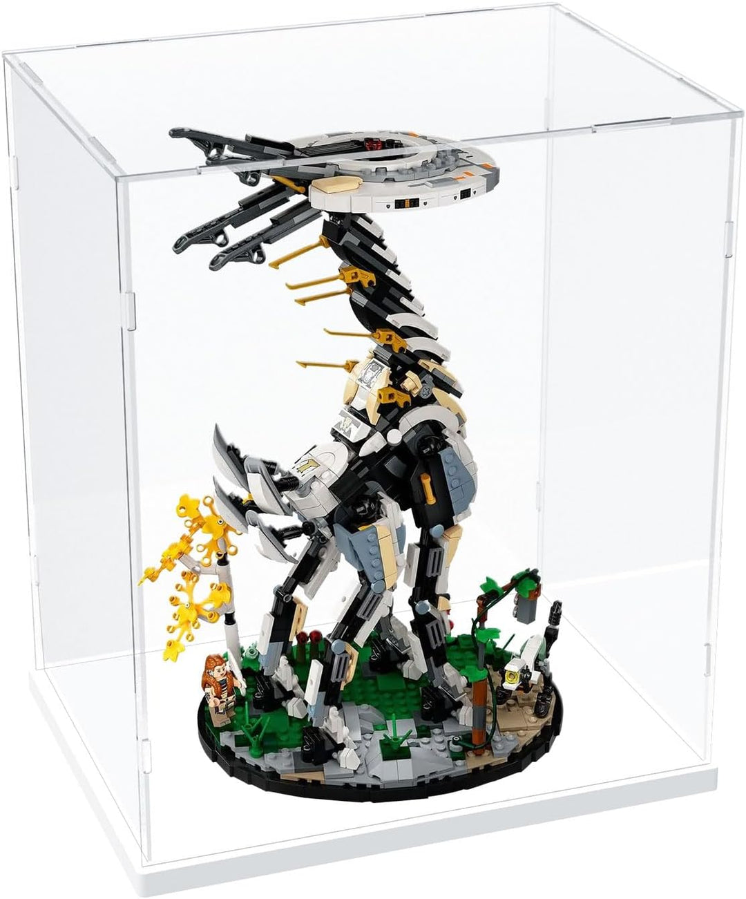 Nynelly Vitrine für Sammler, Vitrine aus Acryl für Figuren, transparente Acrylbox mit weisser Basis,