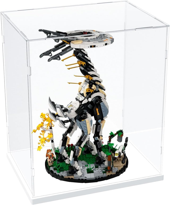 Nynelly Vitrine für Sammler, Vitrine aus Acryl für Figuren, transparente Acrylbox mit weisser Basis,