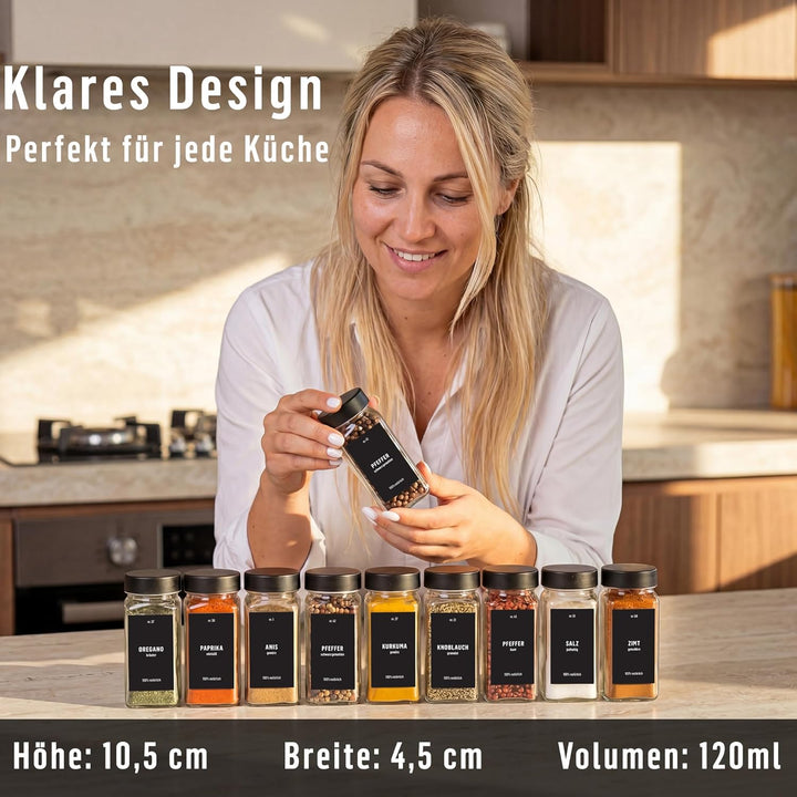 Deco haus® Gewürzgläser Eckig mit Gewürzetiketten Gewürzgläser mit Streueinsatz 36er Set - Gewürzdos