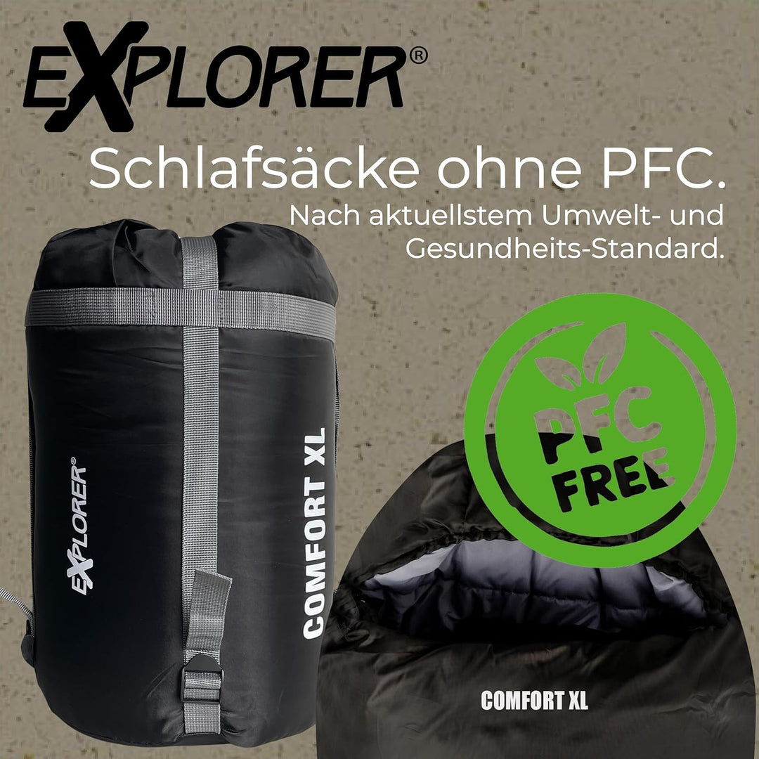 EXPLORER® Comfort XL Schlafsack -23°C -5°C [350GSM] 3-4 Jahreszeiten Winter Mumienschlafsack für Erw