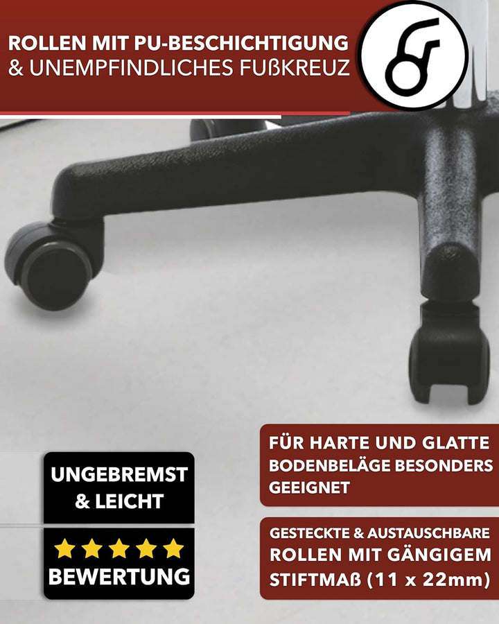 1stuff® XL Profi Rollhocker höhenverstellbar mit breiter Rücken-Lehne - 40 cm Sitzbreite - Sitzhöhe