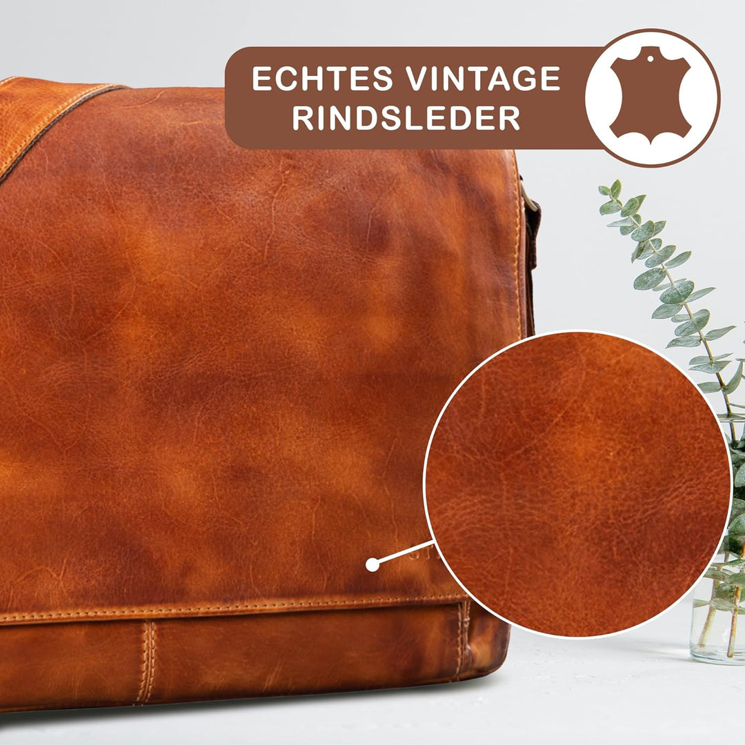 STILORD 'Tom' Vintage Leder Umhängetasche für Studium Uni Büro Arbeit 15 Zoll Laptoptasche DIN A4 Sc