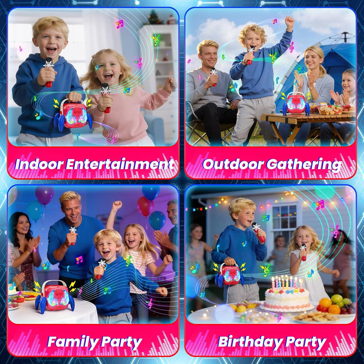 Web Hero Karaoke Maschine mit LED Lichtern und 2 Karaoke Mikrofon für Kinder, Kinder Spielzeug ab 3-