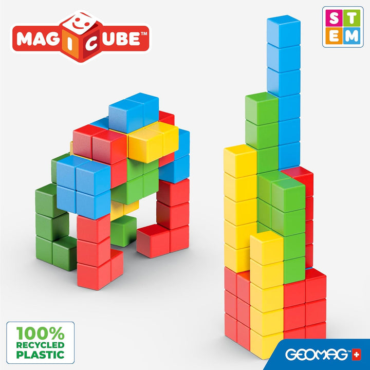 Geomag Magicube - 64 Würfel - Magnetisches Konstruktionsspielzeug für Kinder - Green Line - Lernspie