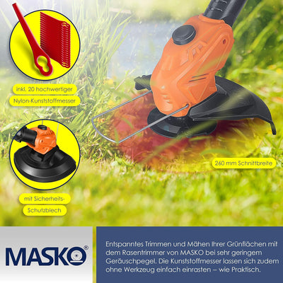 MASKO® Akku-Rasentrimmer mit 20 V Li-Akku, 2,0 Ah Akku und Ladegerät, Motorsense 26 cm Schnittkreis,