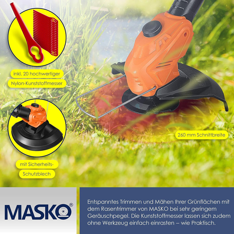 MASKO® Akku-Rasentrimmer mit 20 V Li-Akku, 2,0 Ah Akku und Ladegerät, Motorsense 26 cm Schnittkreis,