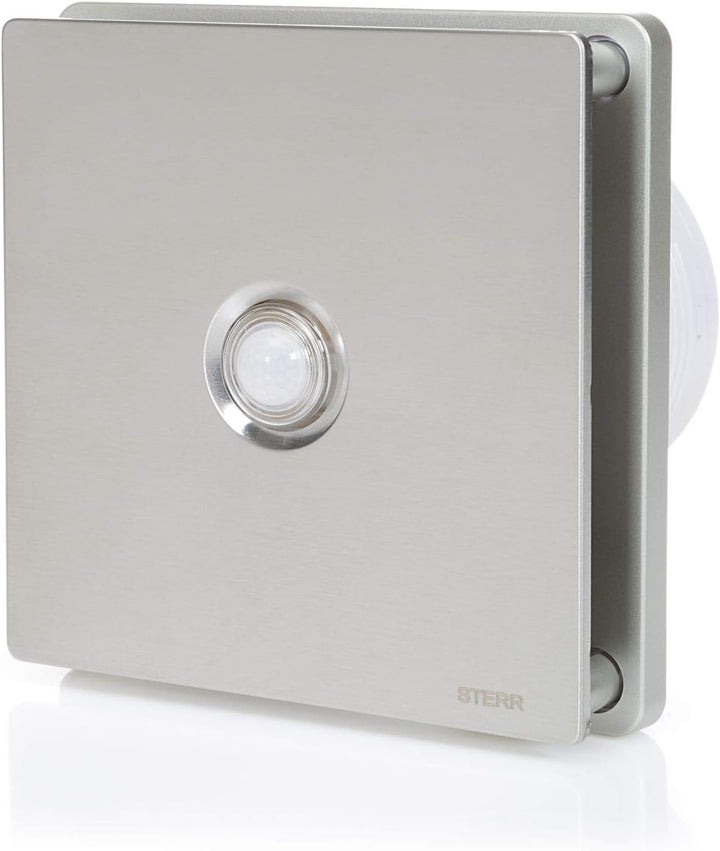 STERR Silberner Badlüfter 100 mm mit PIR - Badezimmerventilator - Edelstahlfront - Modernes Aussehen