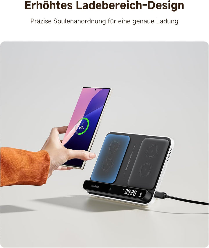 SwanScout Wireless Charger für Samsung Galaxy S25 Ultra/S25/S24/Z Flip/Z Fold, Doppelte Induktive La