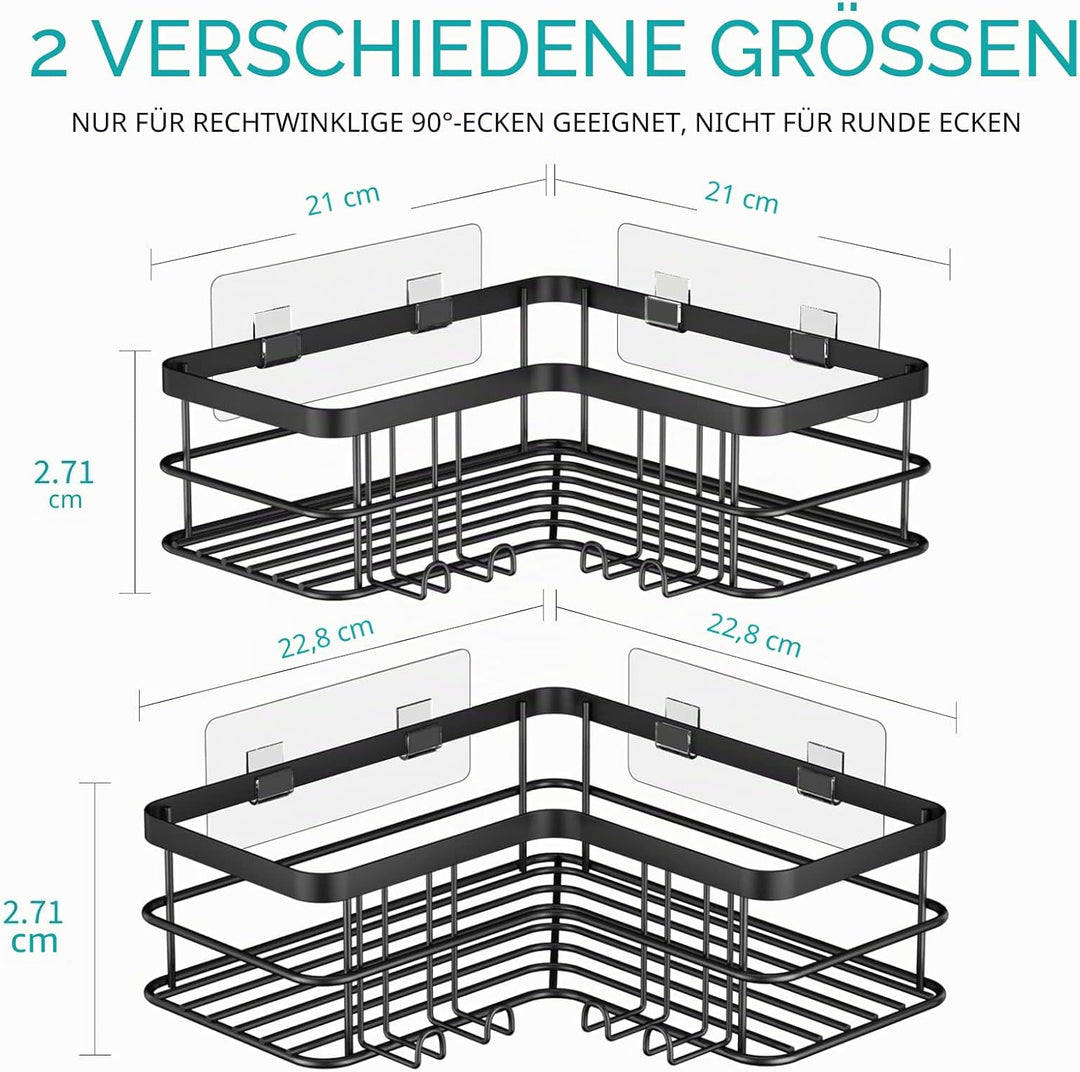 Yazoni Duschablage Ohne Bohren 2 Stück - Duschregal Ecke mit Haken, Duschablage Edelstahl für Badezi
