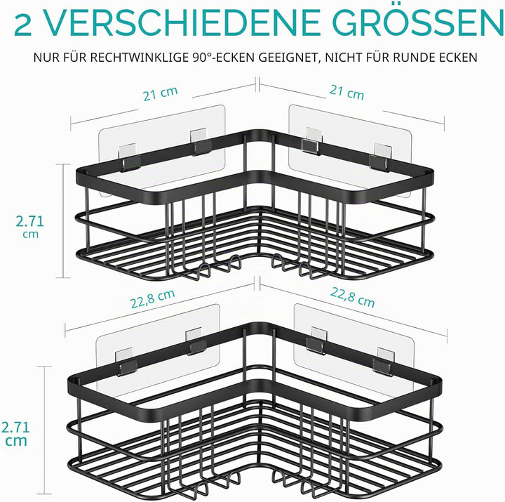 Yazoni Duschablage Ohne Bohren 2 Stück - Duschregal Ecke mit Haken, Duschablage Edelstahl für Badezi