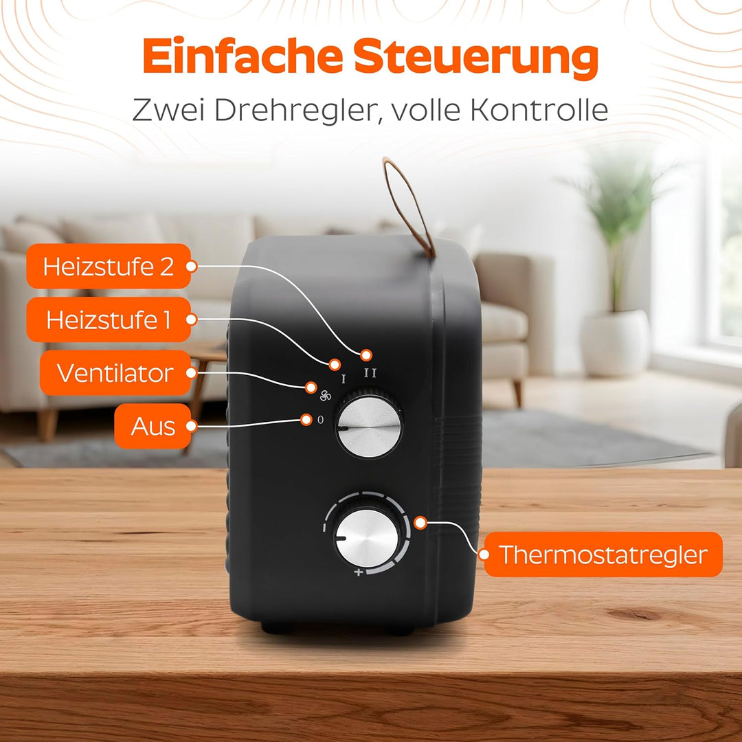 3 in 1 Keramik Elektro Heizlüfter – Elektroheizung klein & leiser Heizungslüfter mit Thermostat (100