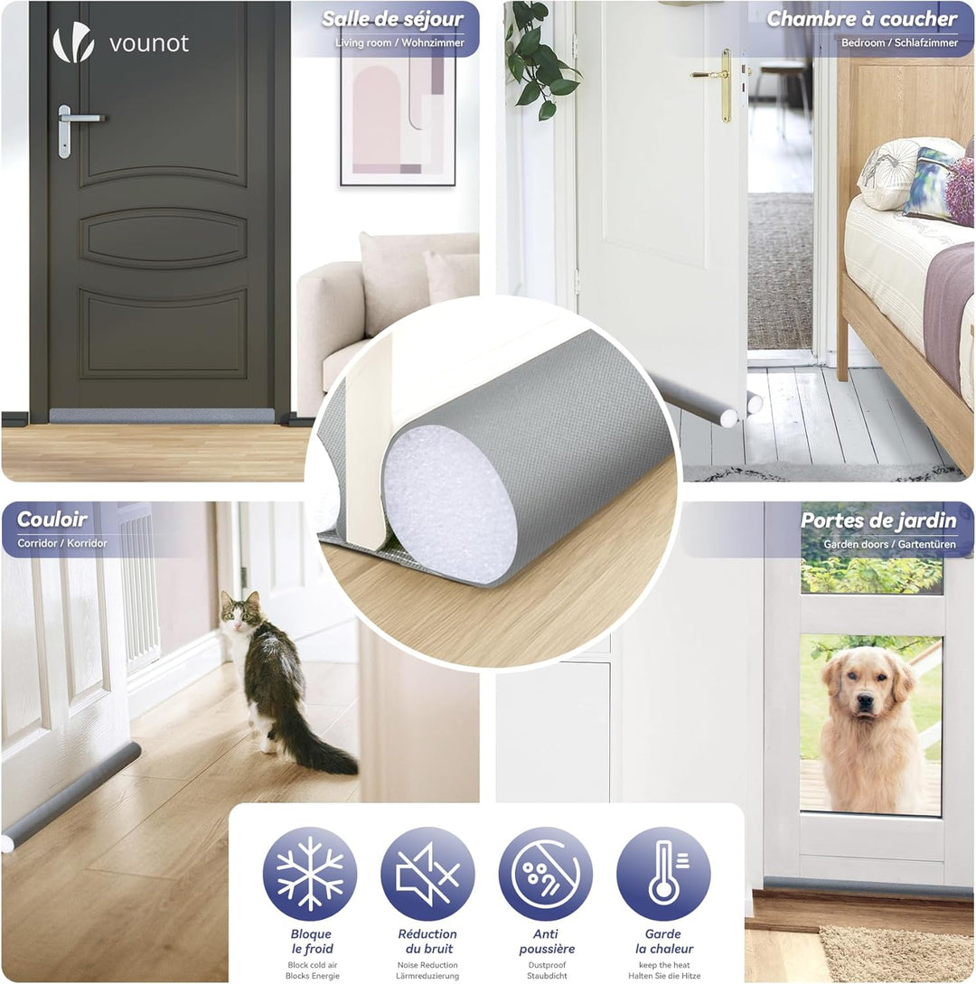 VOUNOT® 4er Set Zugluftstopper für Türen, Türdichtung unten mit Doppeldichtung, zuschneidbare Türbod