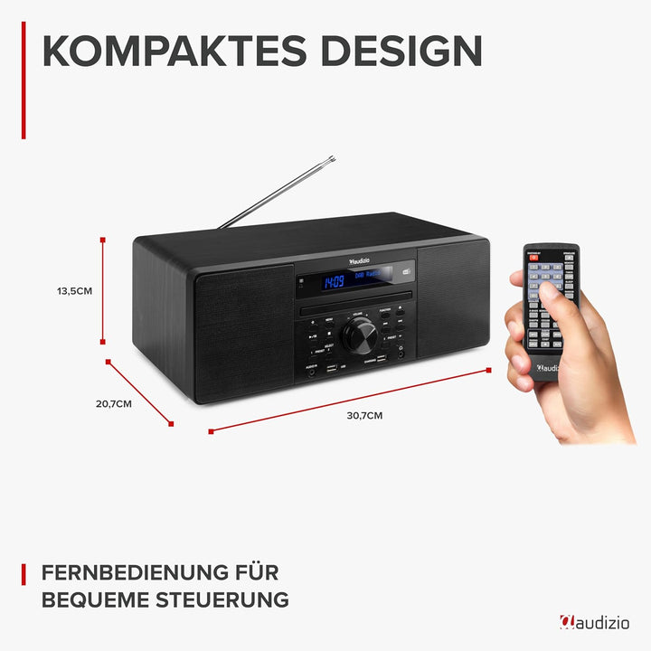 Audizio Prato - DAB Radio mit CD Player, MP3-Player, Bluetooth Radio, USB, DAB+, FM-UKW, Fernbedienu