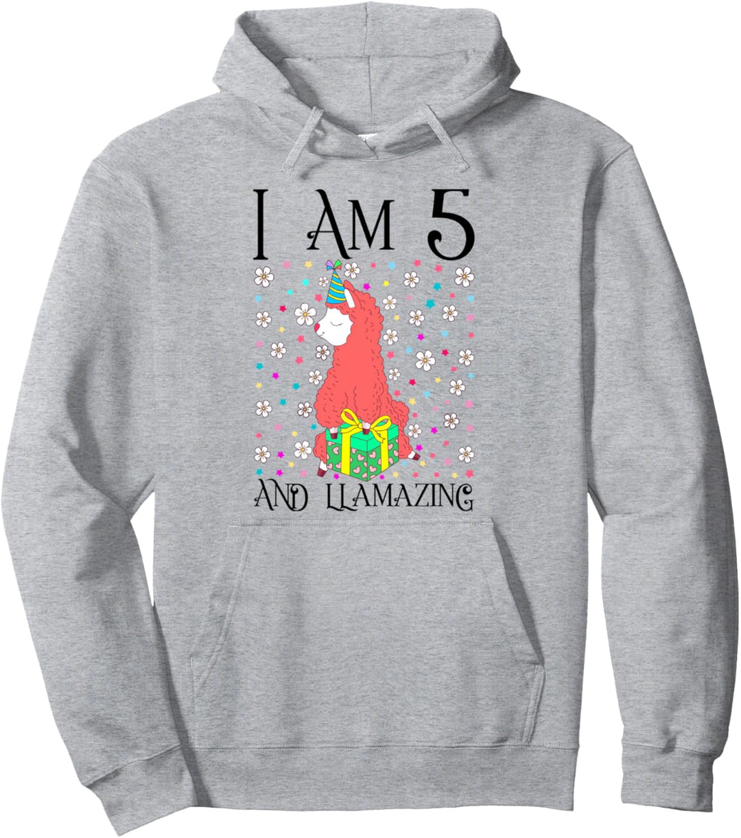 I am 5 and LLamazing Girl Kids 5th Llama Birthday Party Gift Pullover Hoodie