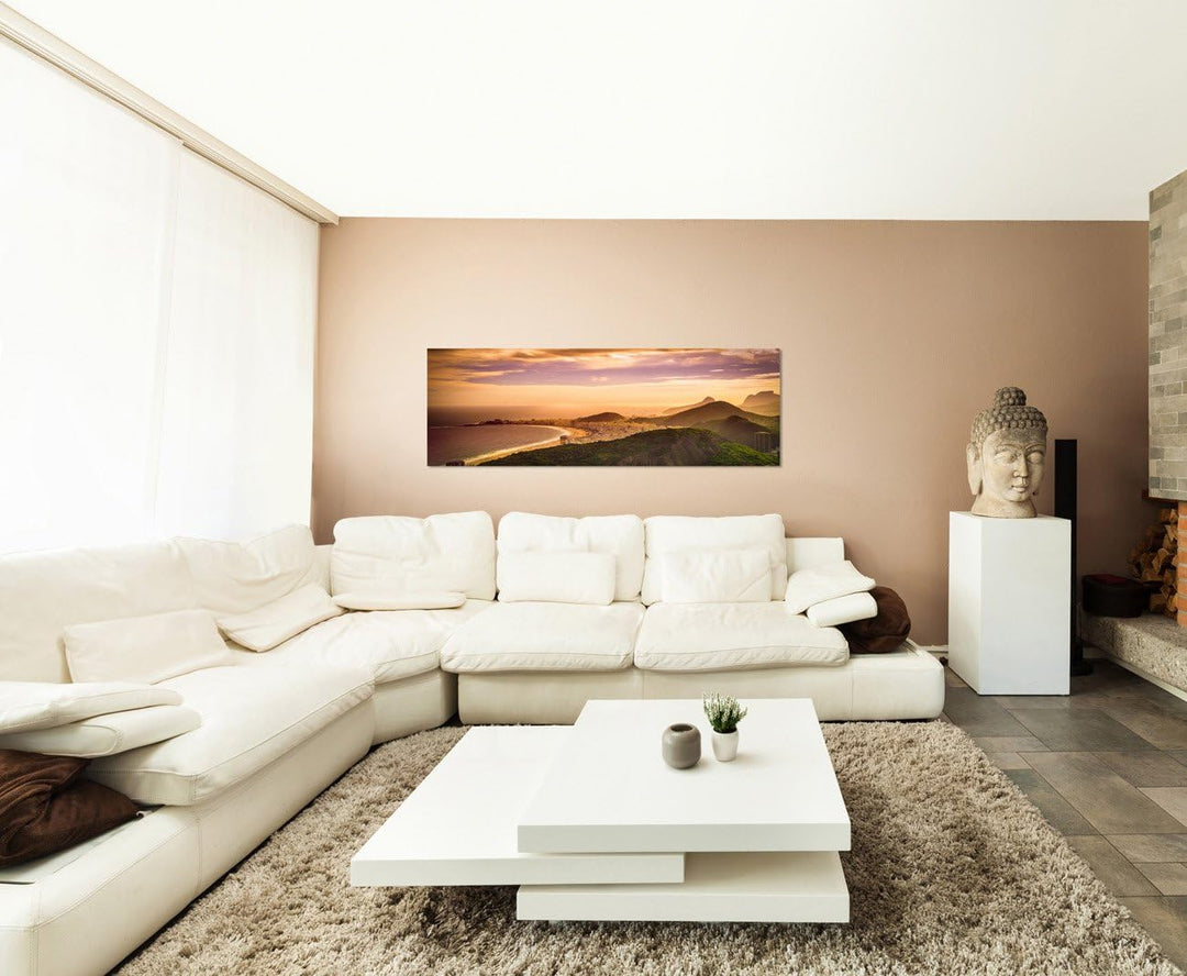 Paul Sinus Art Panoramabild auf Leinwand und Keilrahmen 150x50cm Rio De Janeiro Copacabana Strand Be