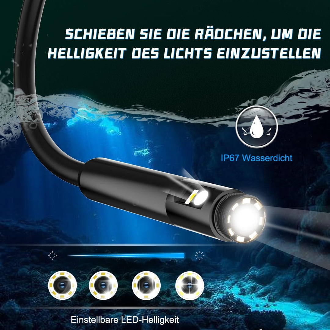 Maylatte Doppellinse Endoskopkamera mit Licht, 7.9mm 1920P HD Inspektionskamera mit 8+1 Lichtern, IP