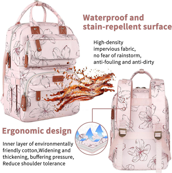 Legestori Diaper Bag Backpack, Baby Girl Diaper Bag with Insulated Pockets and Stroller Straps Rosa,