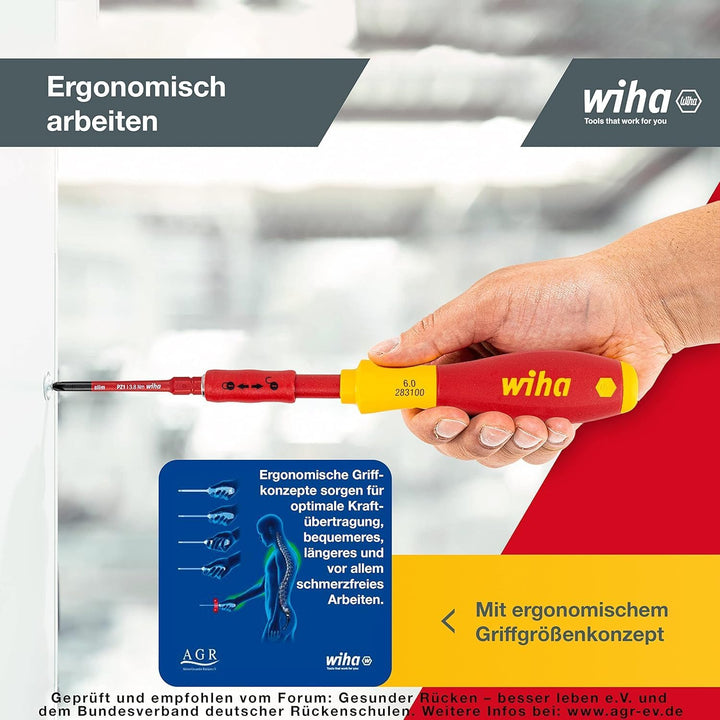 Wiha Schraubendreher und Bit Set slimVario (41233) 10 tlg. in Falttasche | VDE Elektriker mit Griff,