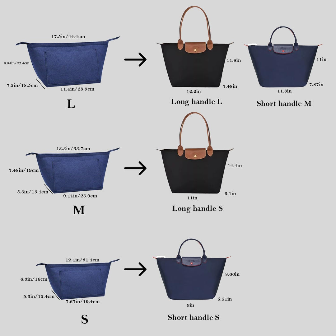 D.DUO Taschen-Organizer, Geldbörsen-Einsatz mit Reissverschluss, geeignet für Longchamp lange und ku