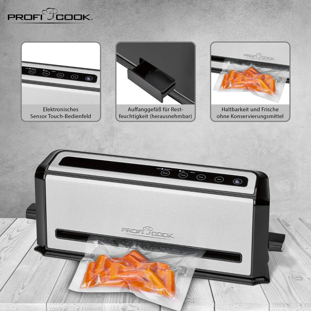 ProfiCook PC-VK 1133 Edelstahl-Vakuumiergerät, Lebensmittel bleiben vakuumiert bis zu 8x länger fris