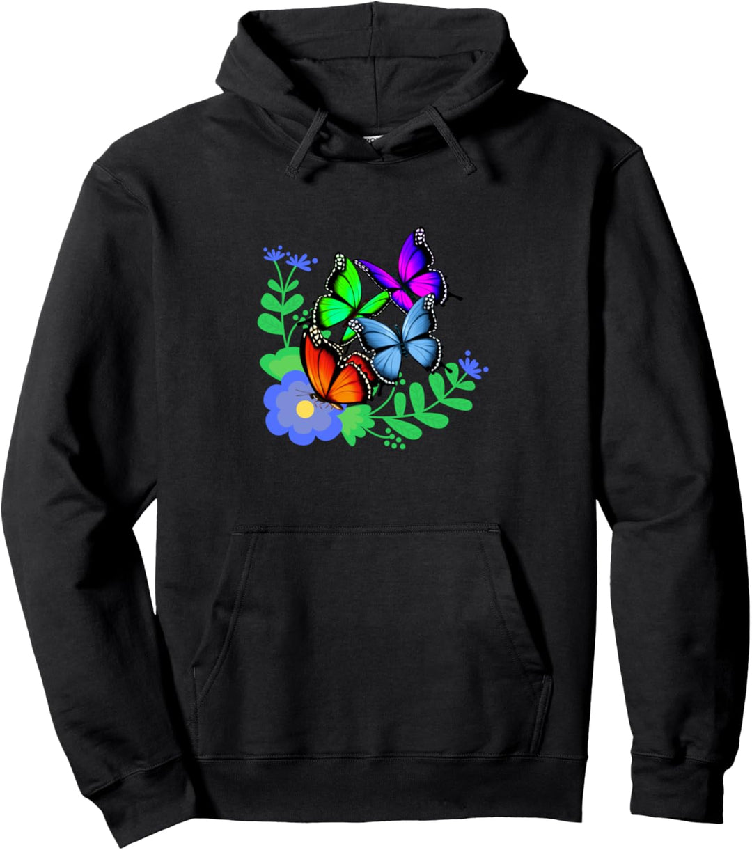 Frühlingsblumen und Schmetterlinge Pullover Hoodie