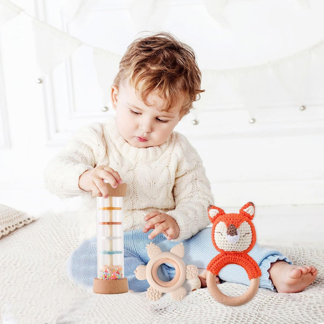 AURÉLIE & CO. Baby Rassel & Greifling Set Fuchs – 3-tlg. Montessori Holzspielzeug Geschenkset zur Ge