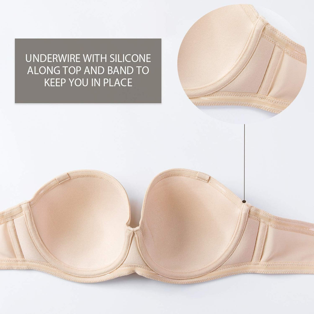 DELIMIRA Damen Trägerloser BH mit bügel Grosse Grössen Seamless Dirndl BH mit Geformte Cups 70E Beig