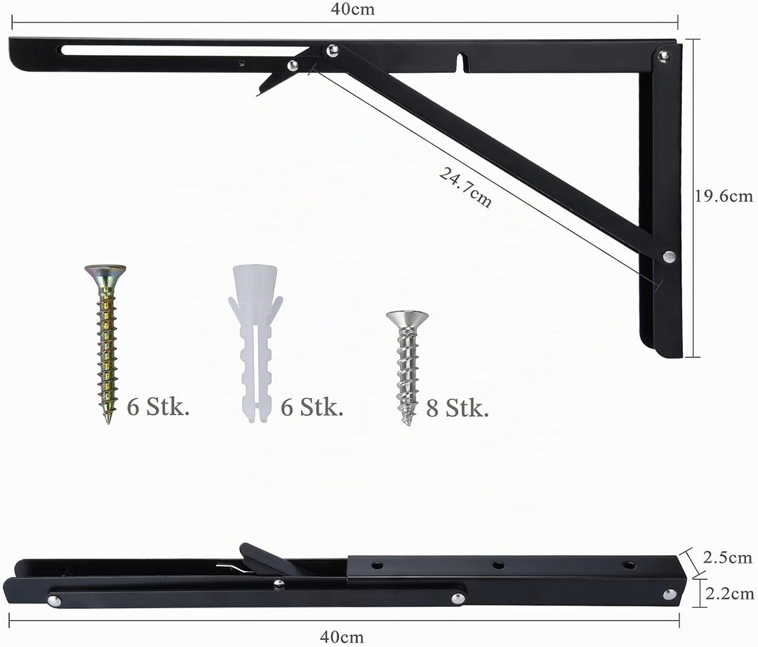 Beinhome 2ST Klappkonsole Schwerlast 400mm Regalträger Klappbar Schwarze Klappregal Halterungen Tisc